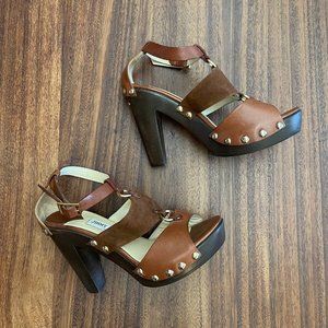 JIMMY CHOO Studded Leather/Suede/Wood Sandal Never worn